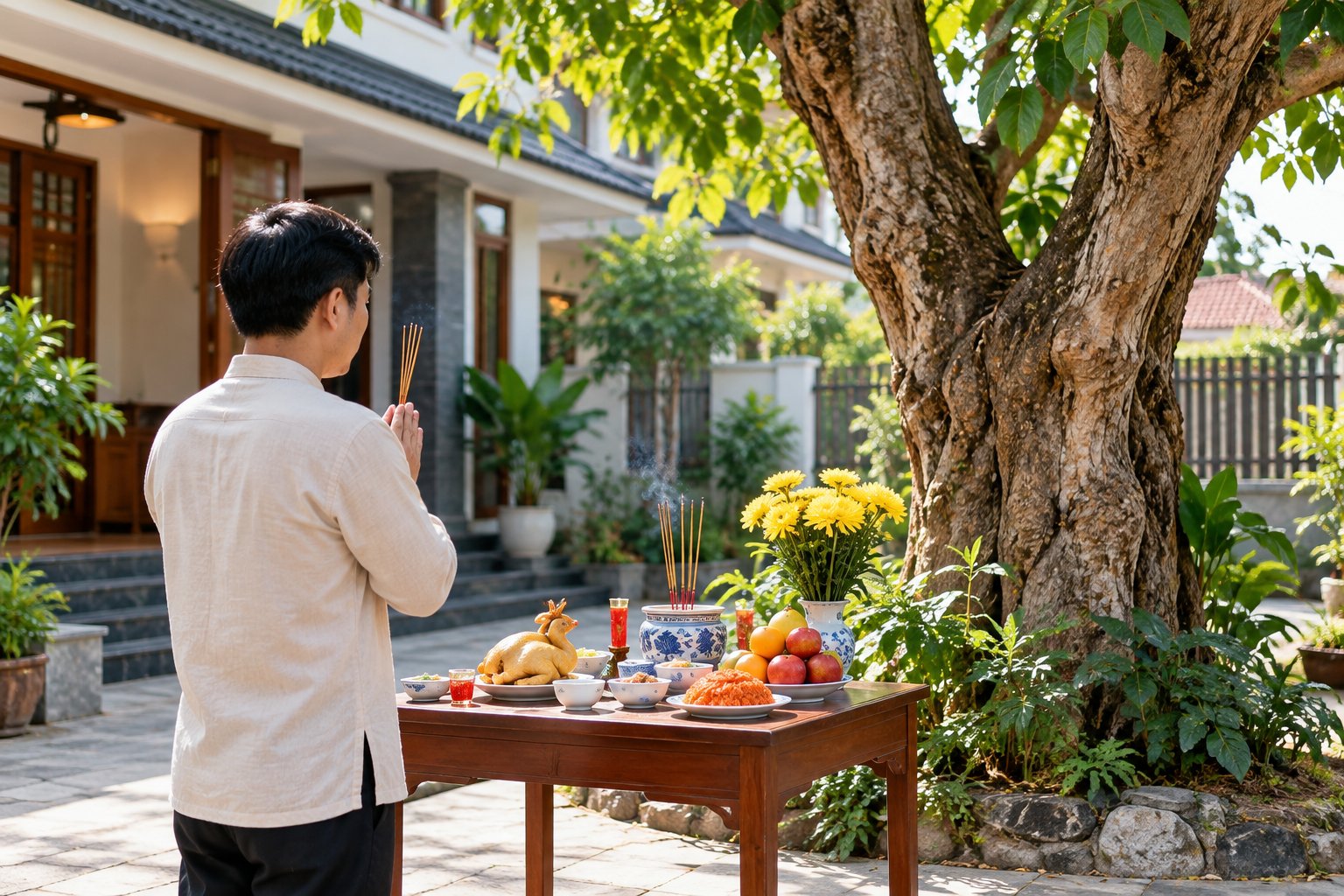 Lễ cúng xin chặt cây trước nhà: Lễ vật, bài khấn