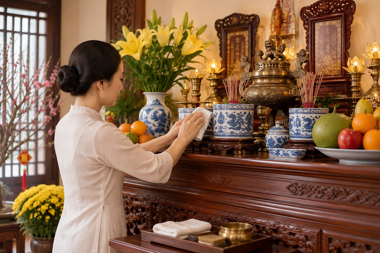 Bao sái bàn thờ cuối năm: Trình tự dễ làm
