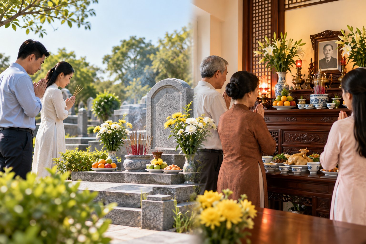 Cúng giỗ ở mộ hay ở nhà? Cách chọn phù hợp 2 Ảnh minh hoạ: Cúng giỗ ở mộ hay ở nhà? Cách chọn phù hợp