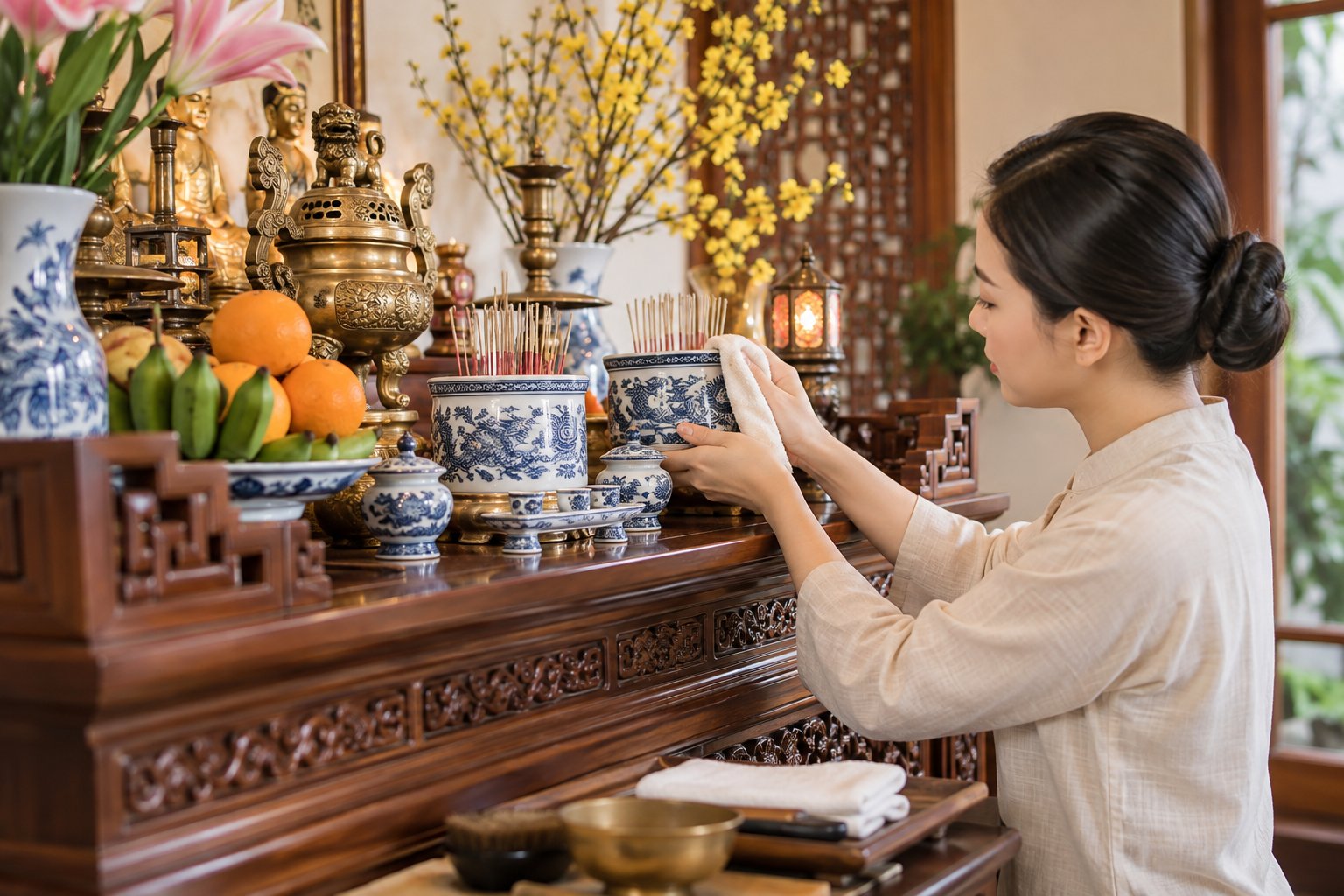 Bao sái bàn thờ cuối năm: Trình tự dễ làm 2 Ảnh minh hoạ: Bao sái bàn thờ cuối năm: Trình tự dễ làm