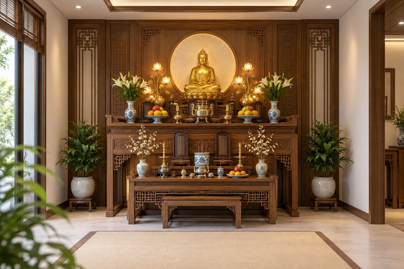 Ảnh minh hoạ: Bàn thờ Phật và gia tiên đặt chung: Cách bố trí