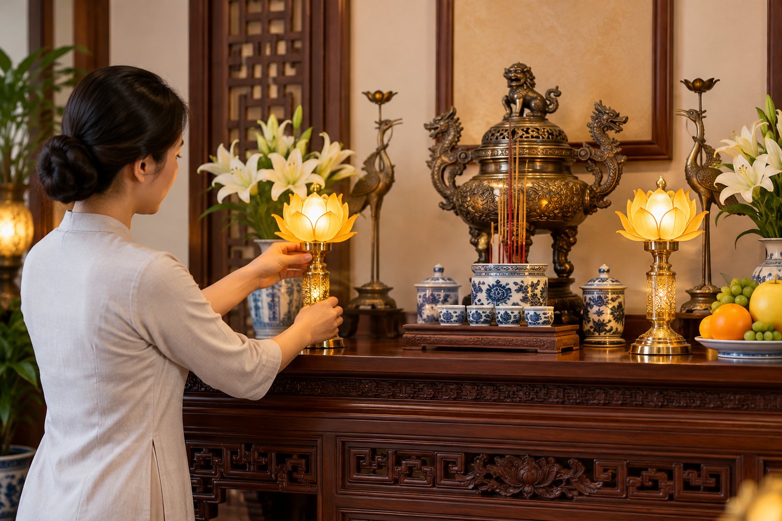 Đèn thờ điện hay đèn dầu: Nên chọn loại nào? 2 Ảnh minh hoạ: Đèn thờ điện hay đèn dầu: Nên chọn loại nào?
